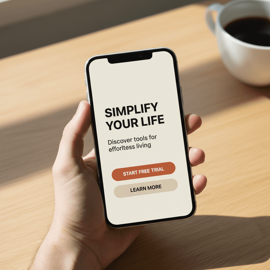 Minimal website displayed on mobile phone